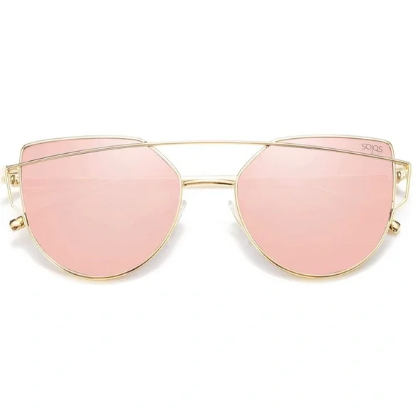 SOJOS Rose Gold Mirrored Cat Eye Sunglasses - Picture 3 of 9